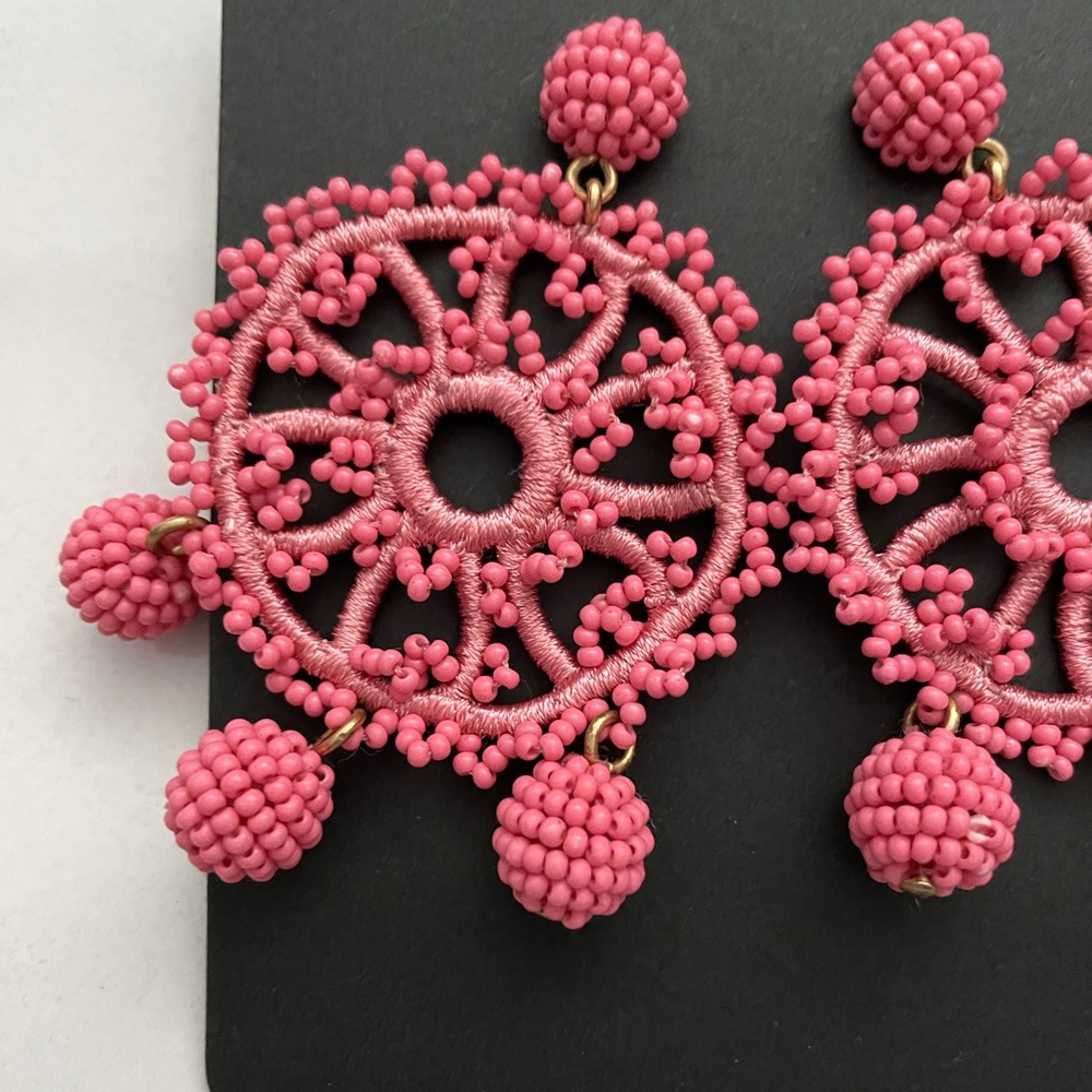 JCREW Beaded Crochet Earrings NWT OS Pink - Picture 3 of 7